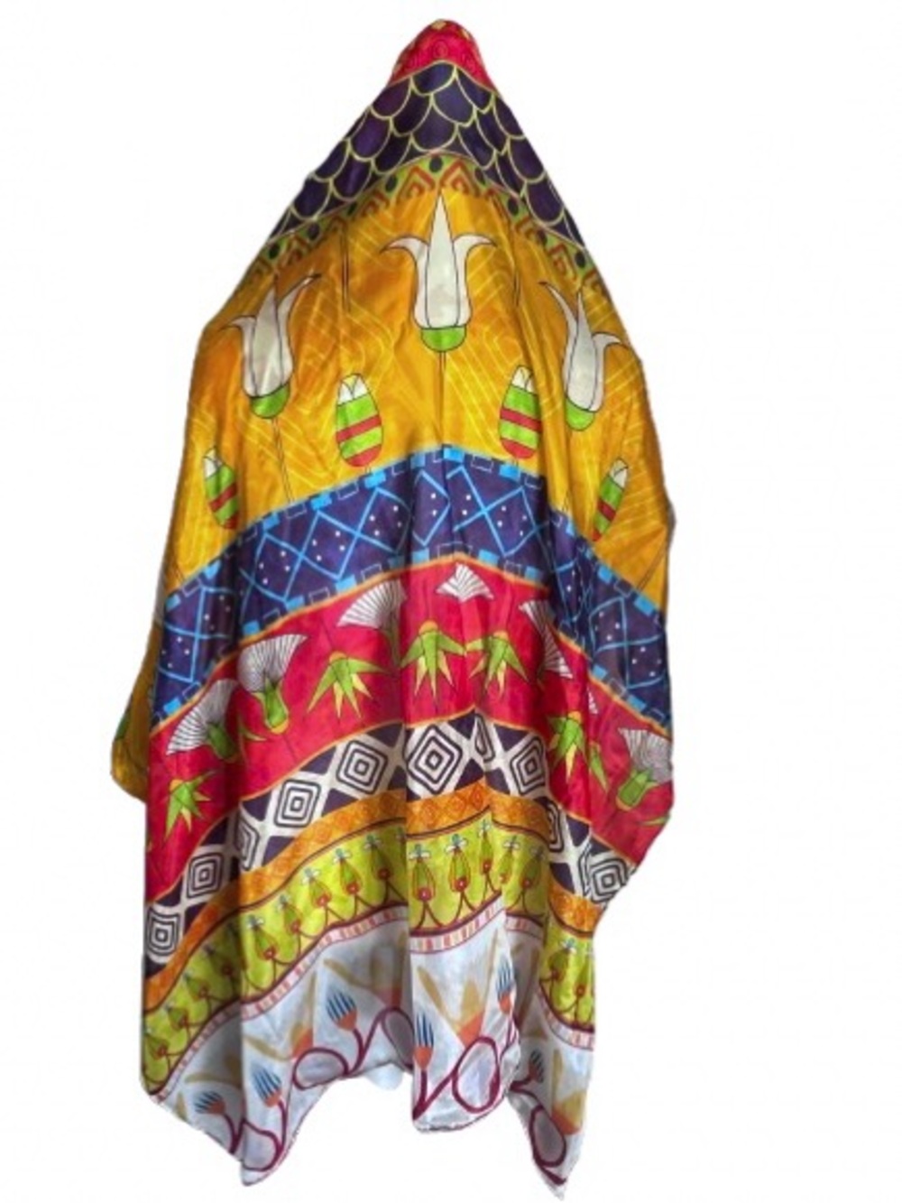Handmade Large Bohemian Art Deco 100 Silk Scarf Boho Floral Wrap Shawl Patchwork - Picture 10 of 13